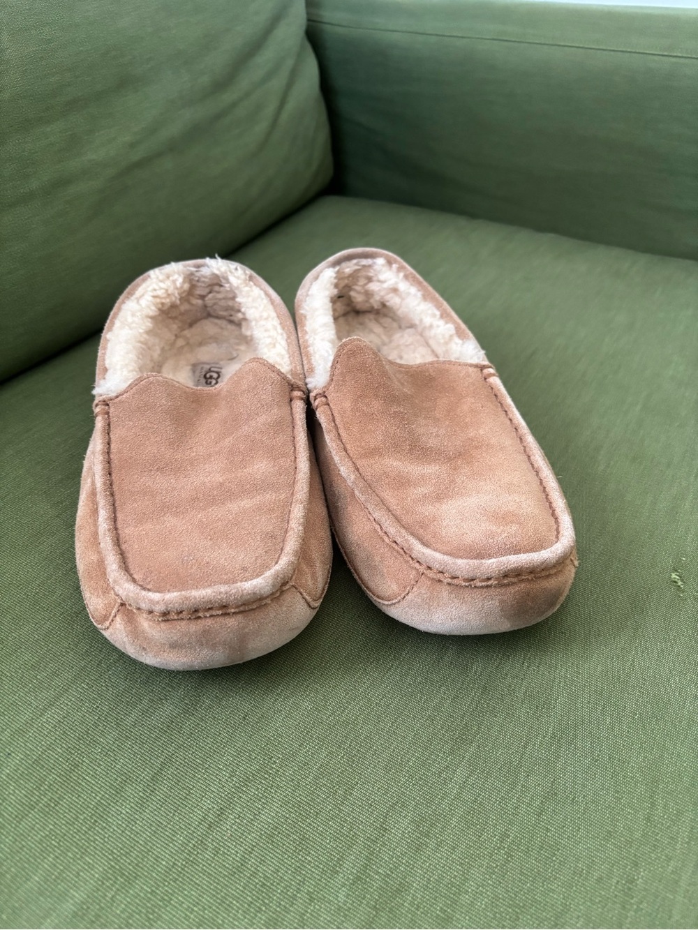 UGG Chestnut Suede Shearling-Lined Slip-On Moccasin Slippers
